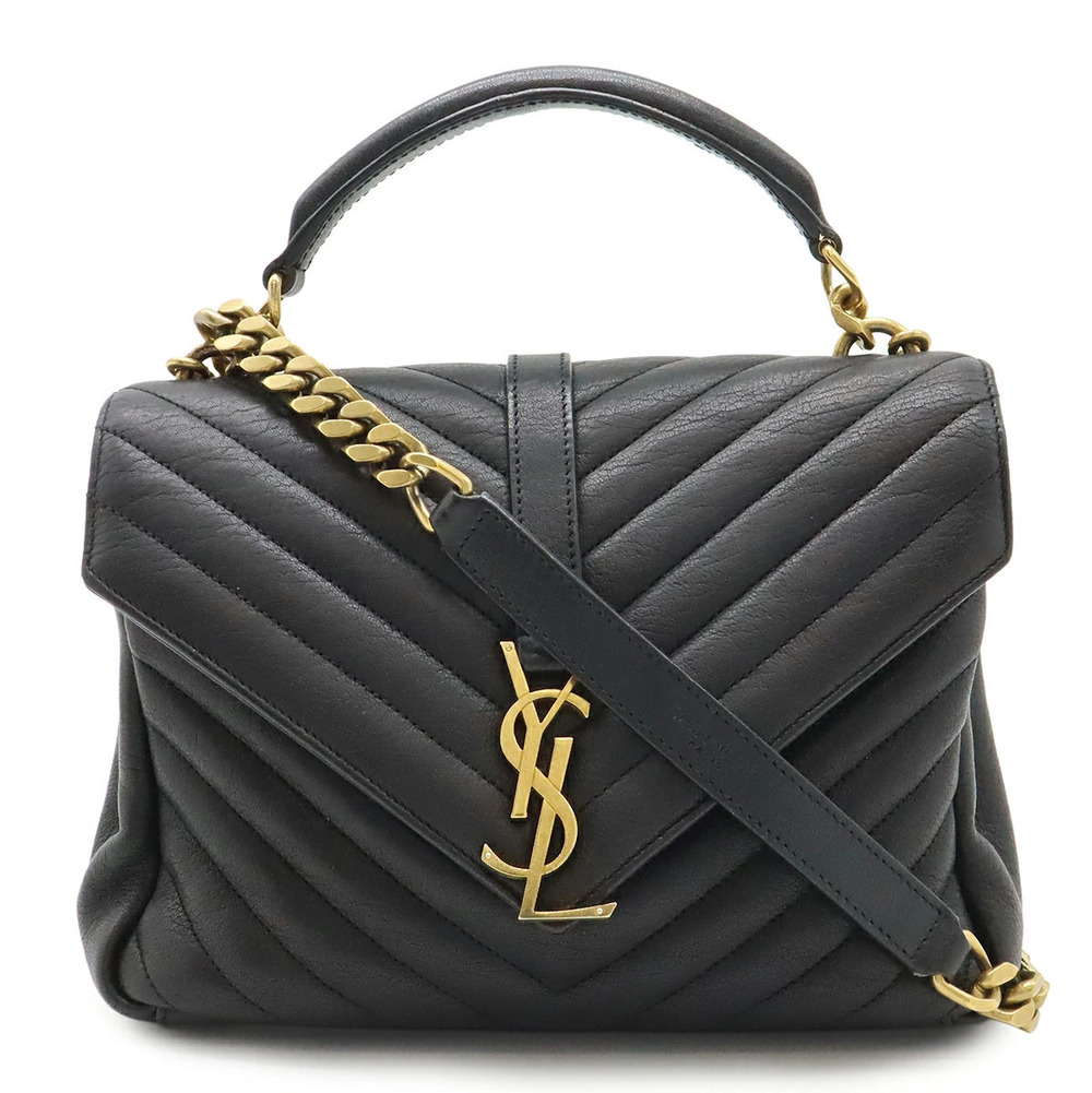 SAINT LAURENT PARIS YSL Yves College Handbag Chain Shoulder Bag Black